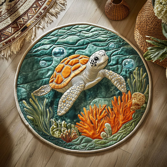 Aqua Turtle WY1107039CL Quilted Round Mat