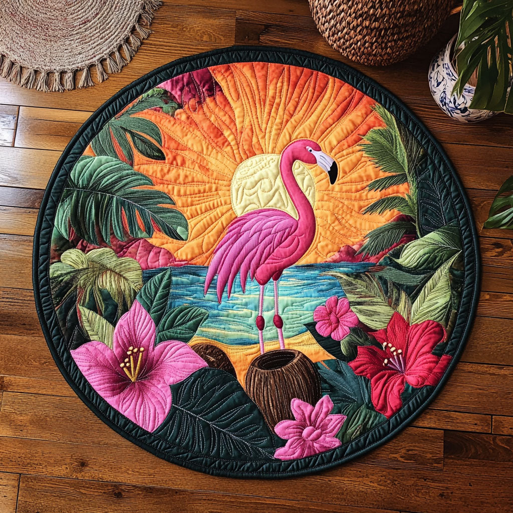 Hibiscus Sunset Flamingo WY0107114CL Quilted Round Mat