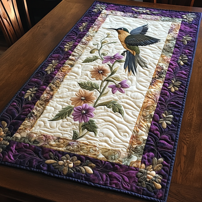 Hummingbird In Purple Garden WY1901030CL Quilted Table Runner