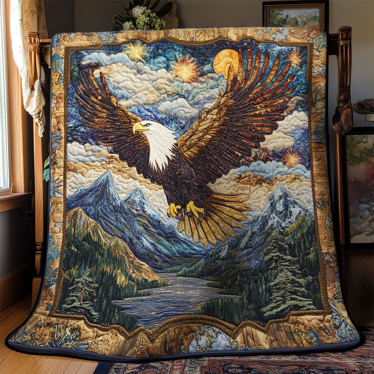 Majestic Eagle In Forest WY1002101CL Quilt