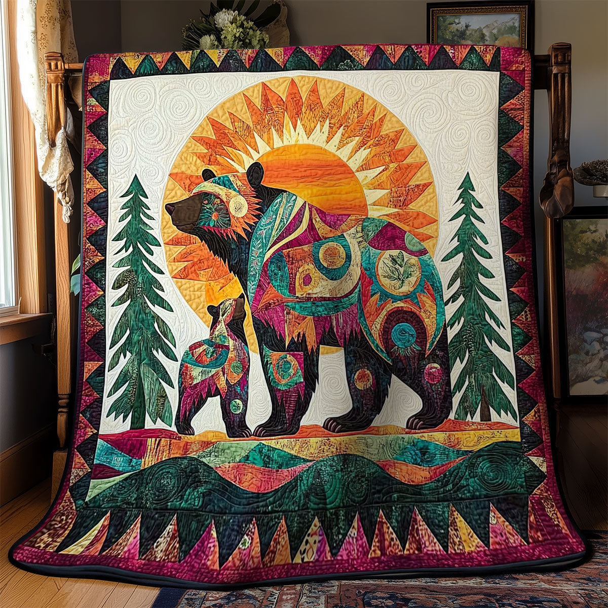 Bear Family In Forest WY1002007CL Quilt