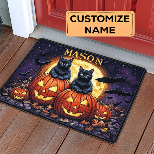 Pumpkin Cat CW1508055CL Personalized Doormat