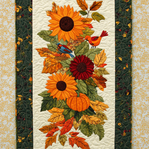 Sunflower And Bird WY0901142CL Quilted Table Runner