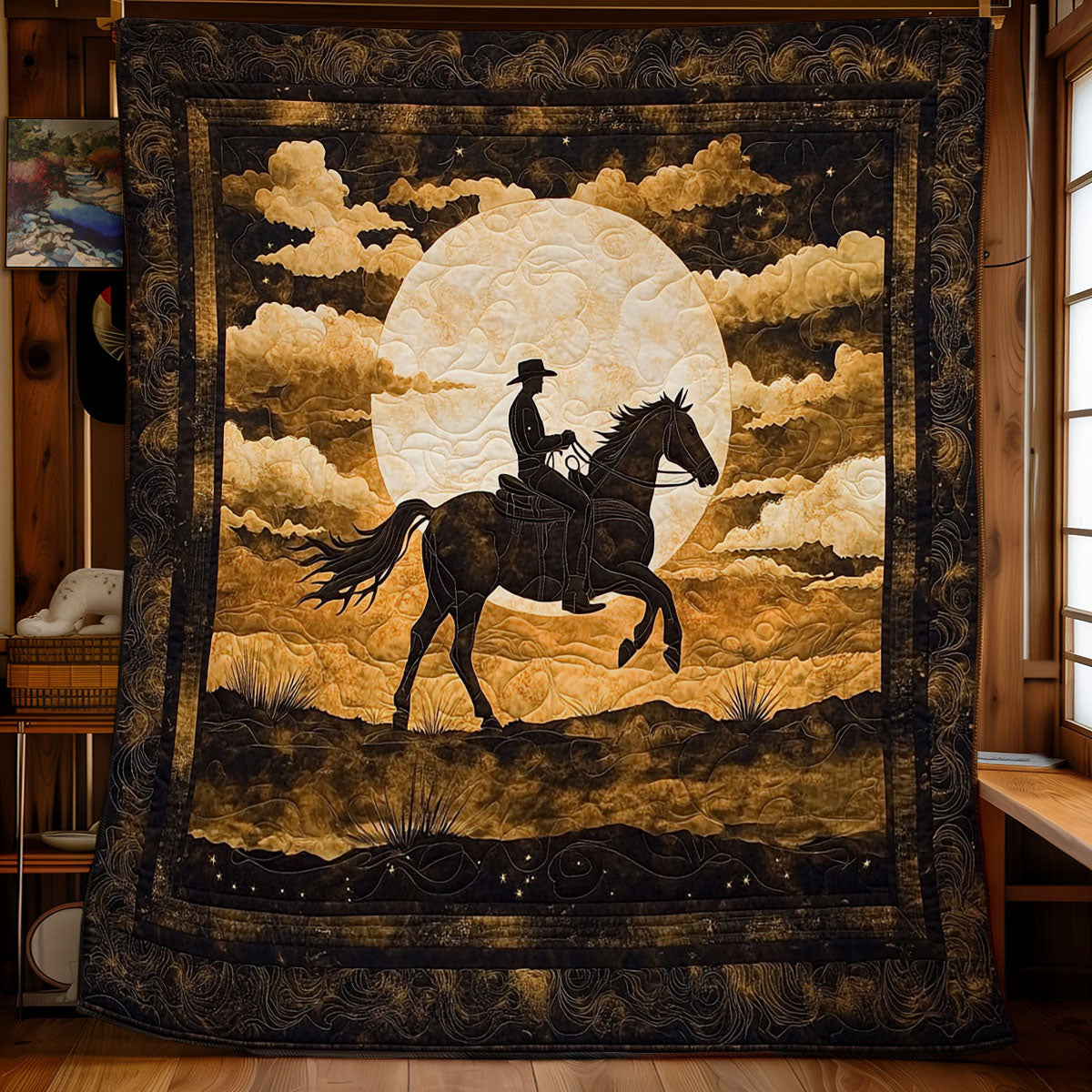 Cowboy In Night Desert WY2301049CL Quilt