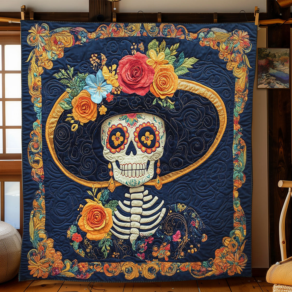 Skull And Roses Reverie WY1203069CL Quilt