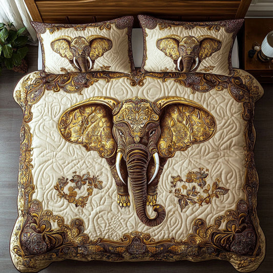 Gold Elephant Portrait WY0802059CL Duvet Cover Set