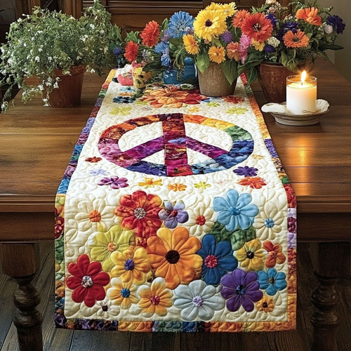 Dreamy Hippie Peace Sign WU0303024CL Quilted Table Runner