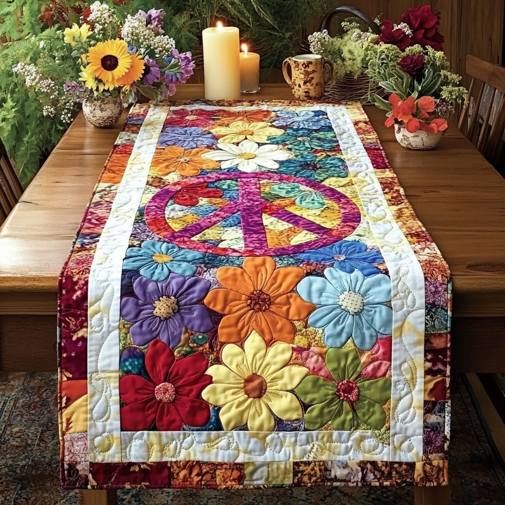 Dreamy Hippie Peace Sign WU0303025CL Quilted Table Runner