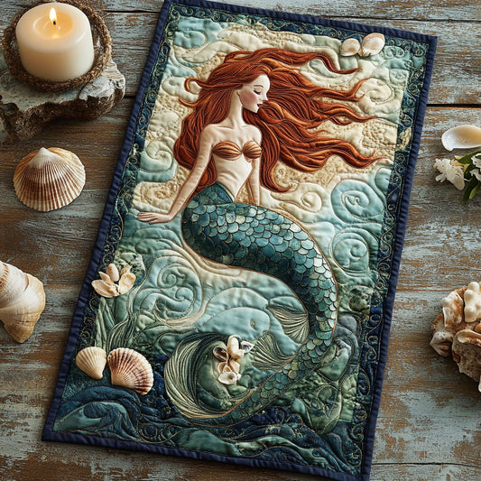 Dreamy Mermaid Ocean Waves WU0303043CL Quilted Table Runner