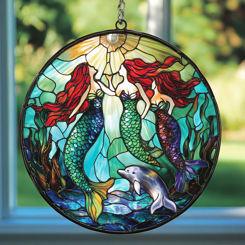 Dreamy Mermaid WU1402090CL Stained Glass Suncatcher