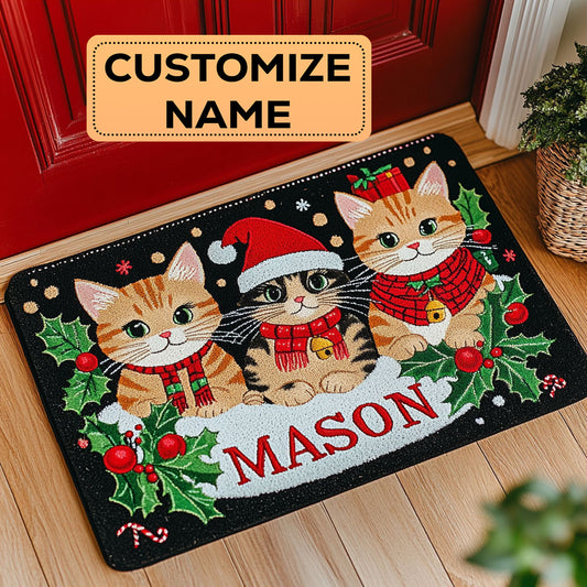 Christmas Cat CW2108067CL Personalized Doormat