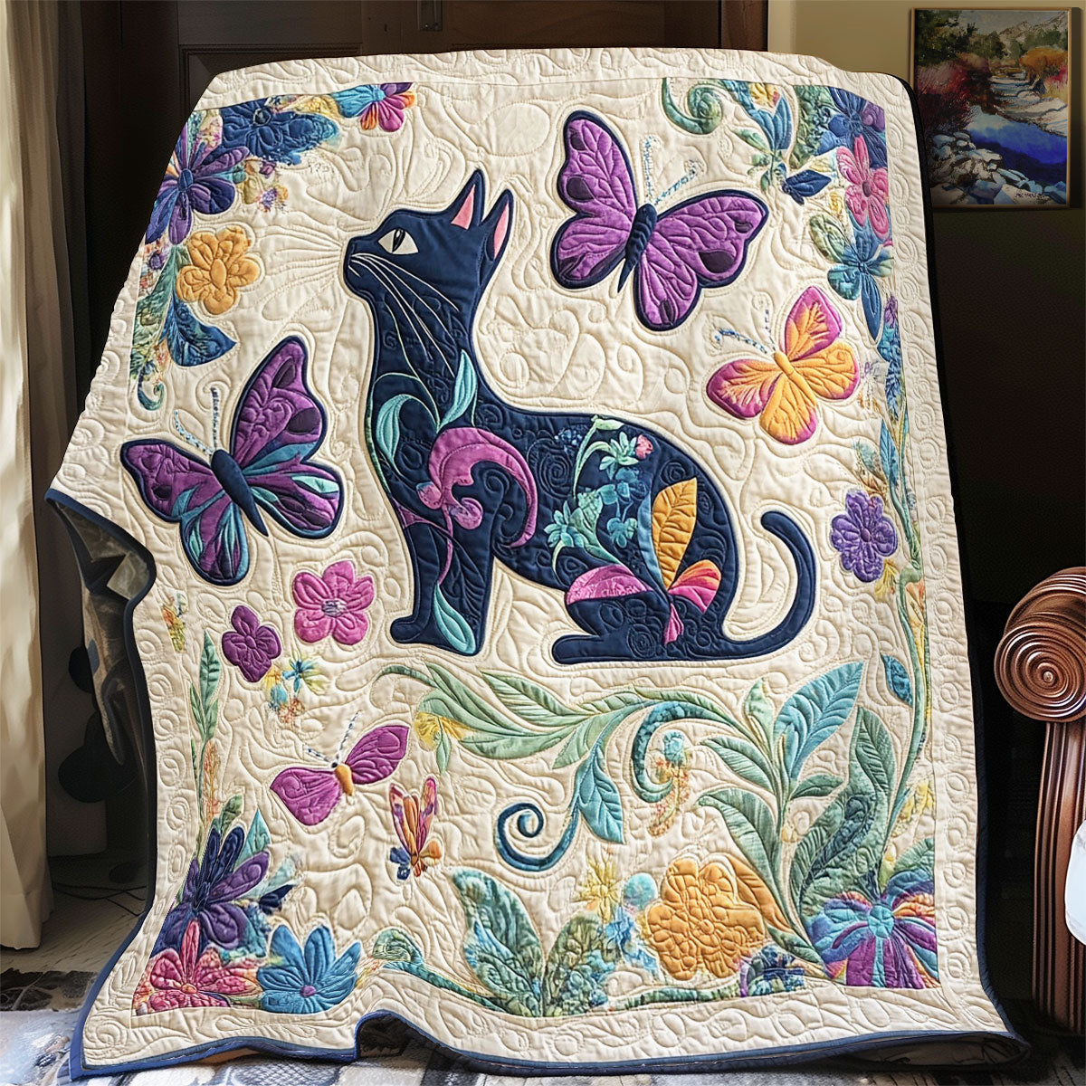 Cat In Flower WY1002027CL Quilt