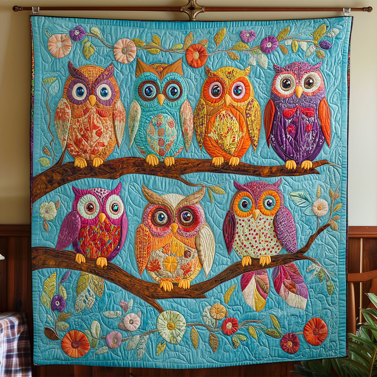 Colorful Owl In Tree WY1002037CL Quilt