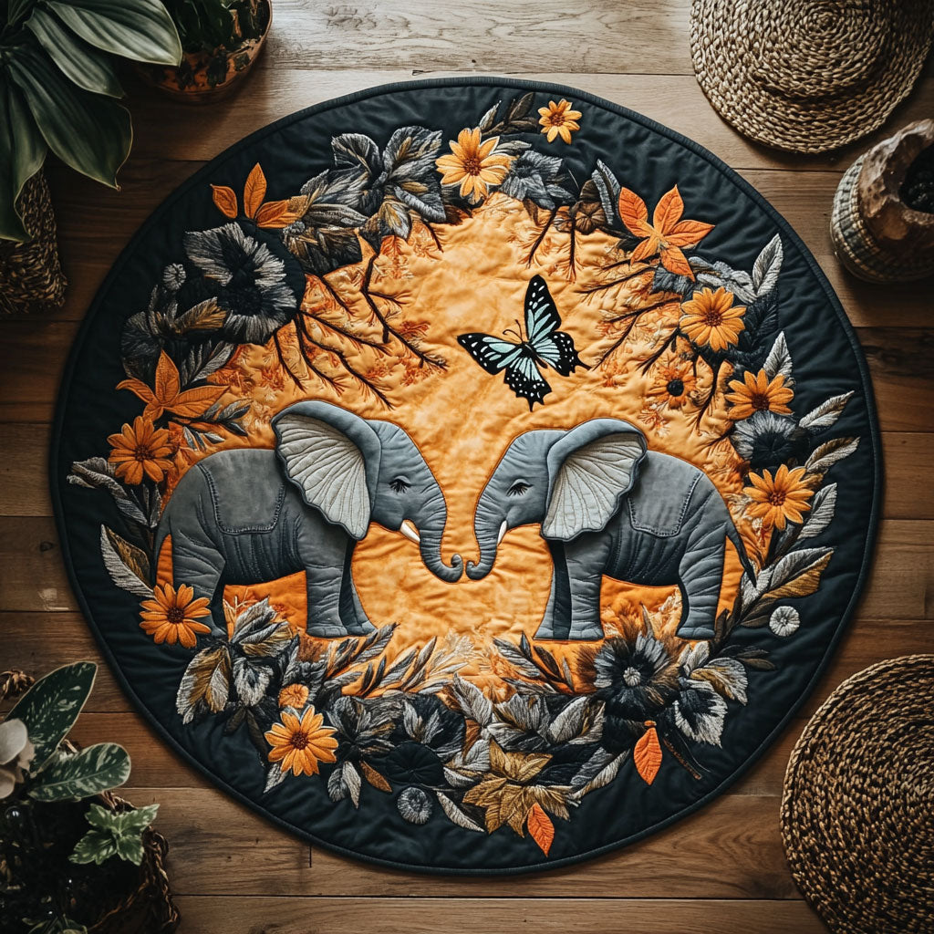 Golden Forest Elephant Butterfly WY0107109CL Quilted Round Mat