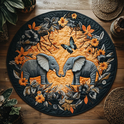 Golden Forest Elephant Butterfly WY0107109CL Quilted Round Mat