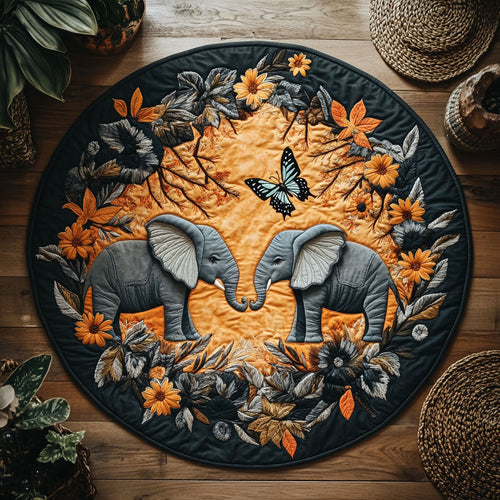 Golden Forest Elephant Butterfly WY0107109CL Quilted Round Mat