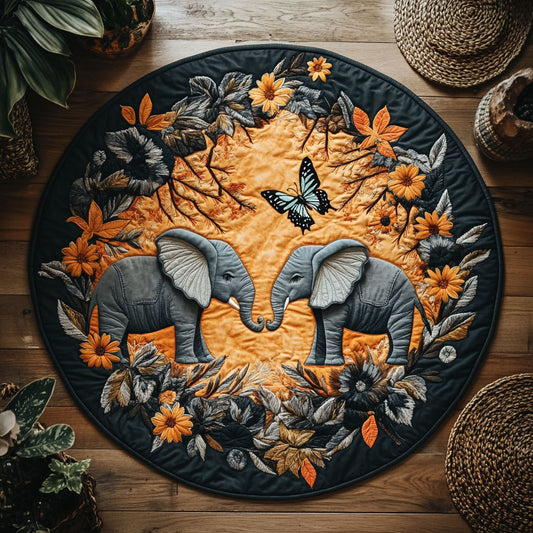 Golden Forest Elephant Butterfly WY0107109CL Quilted Round Mat
