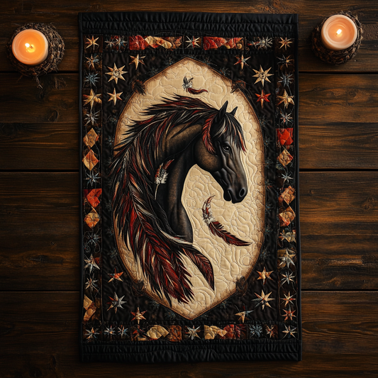 Feather Black Horse WY1901008CL Quilted Table Runner