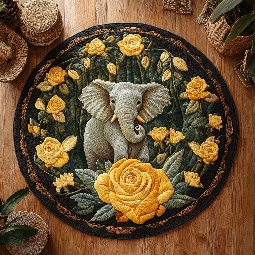 Elephant In Rose Garden WY1006038CL Quilted Round Mat
