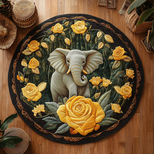 Elephant In Rose Garden WY1006038CL Quilted Round Mat
