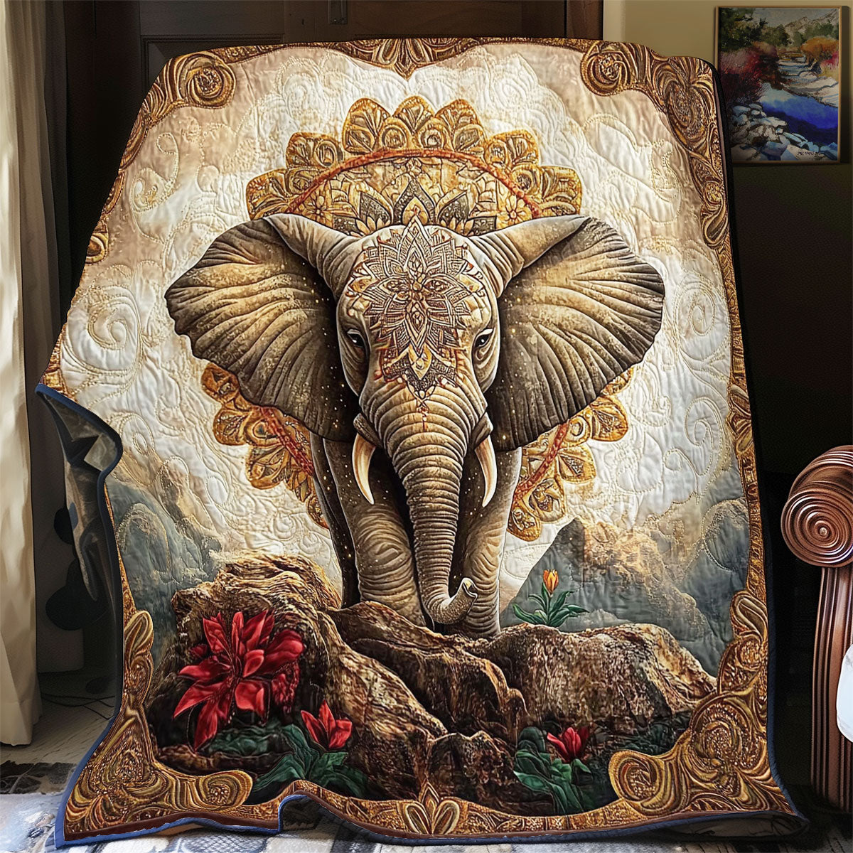 Majestic Mandala Elephant WY1103043CL Quilt