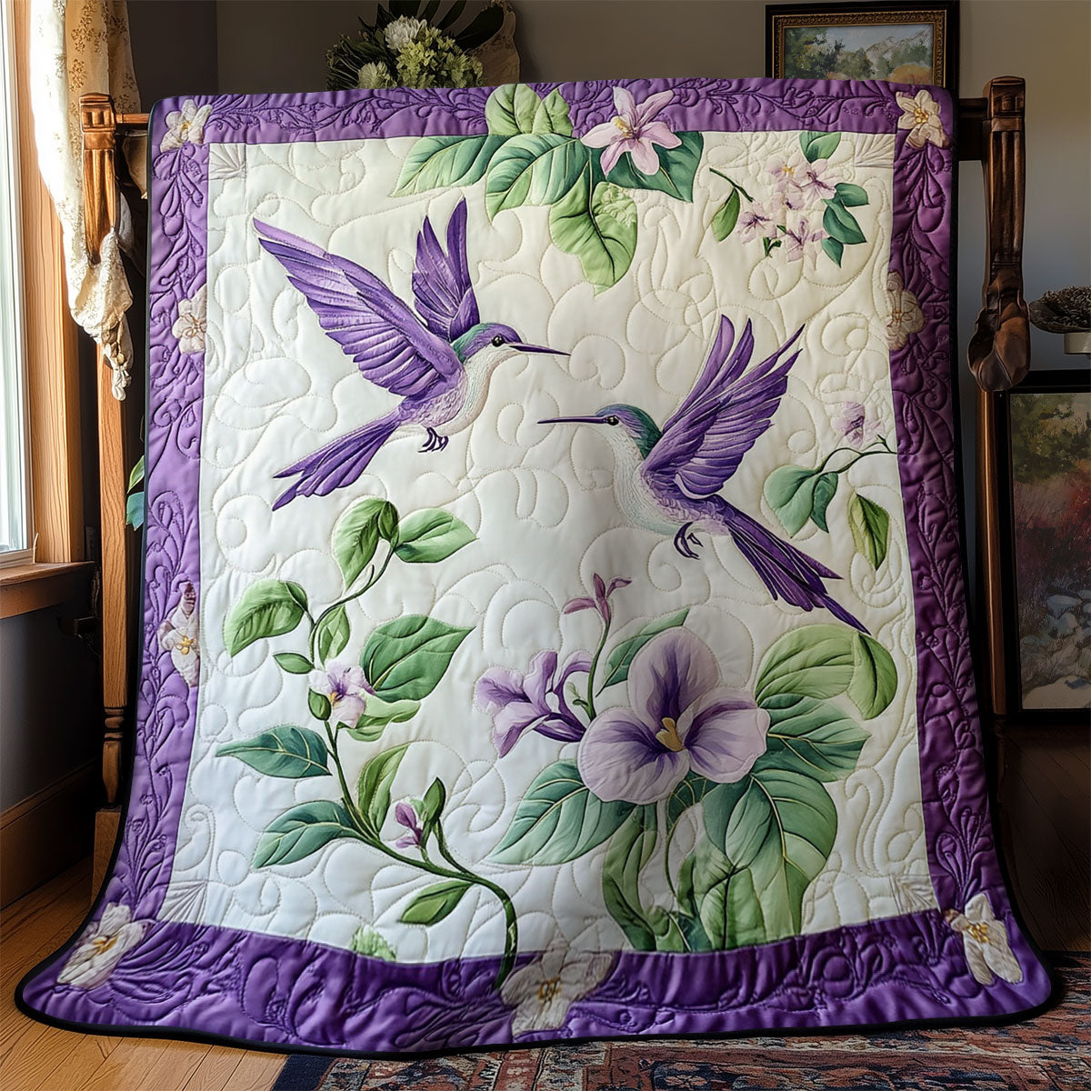 Couple Hummingbird In Garden WY0402009CL Quilt