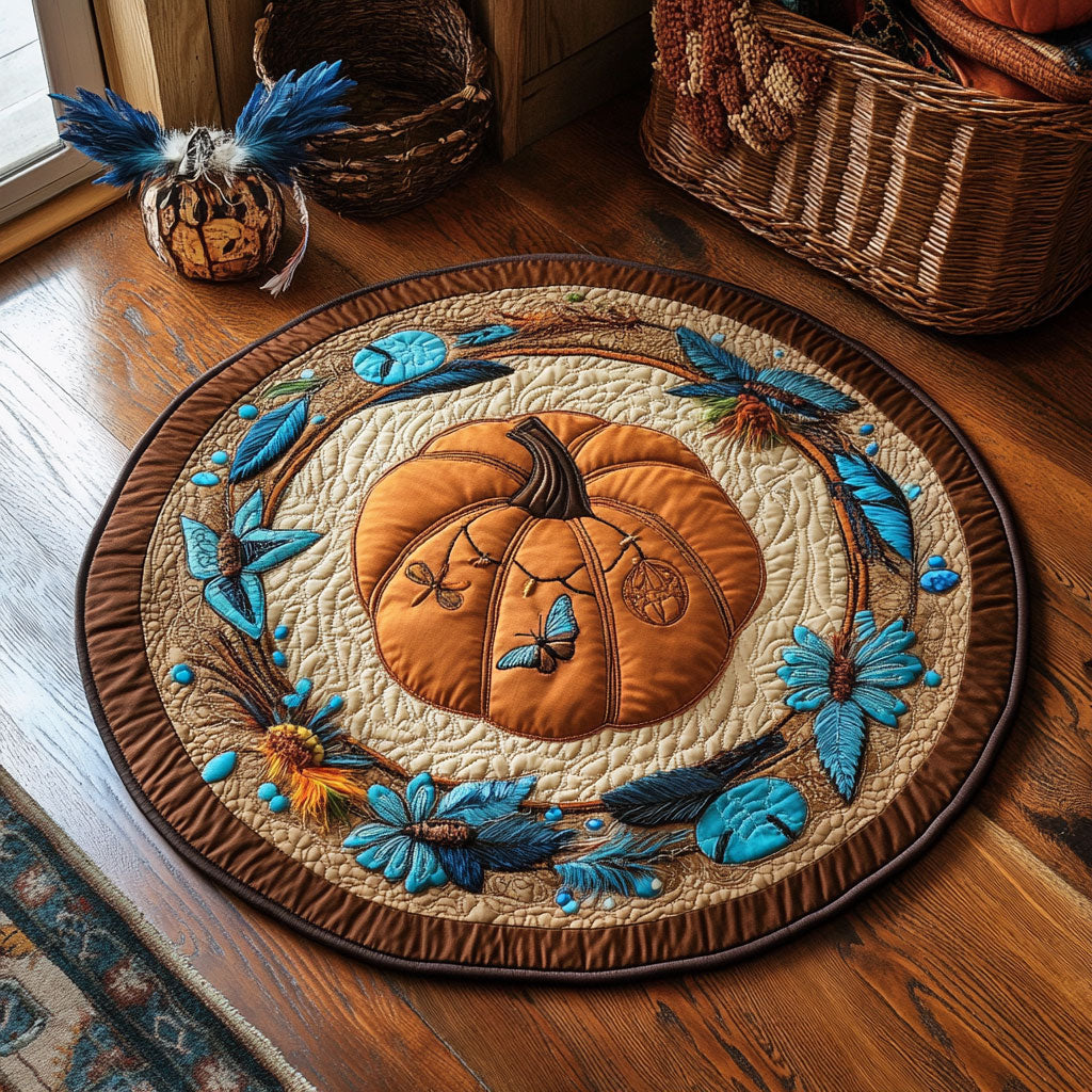 Pumpkin Feather WY1107057CL Quilted Round Mat
