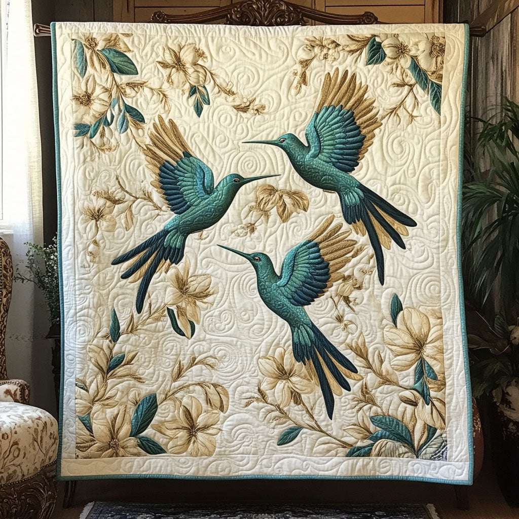 Artistic Blue Hummingbirds WY1507003CL Quilt