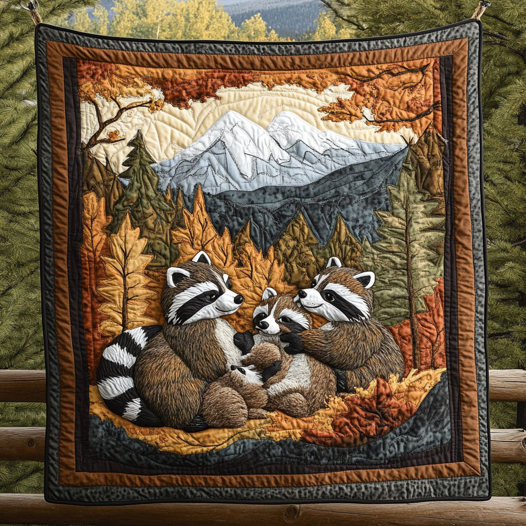 Raccoon Family In Forest WY2703026CL Quilt