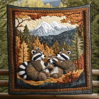 Raccoon Family In Forest WY2703026CL Quilt