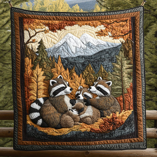 Raccoon Family In Forest WY2703026CL Quilt