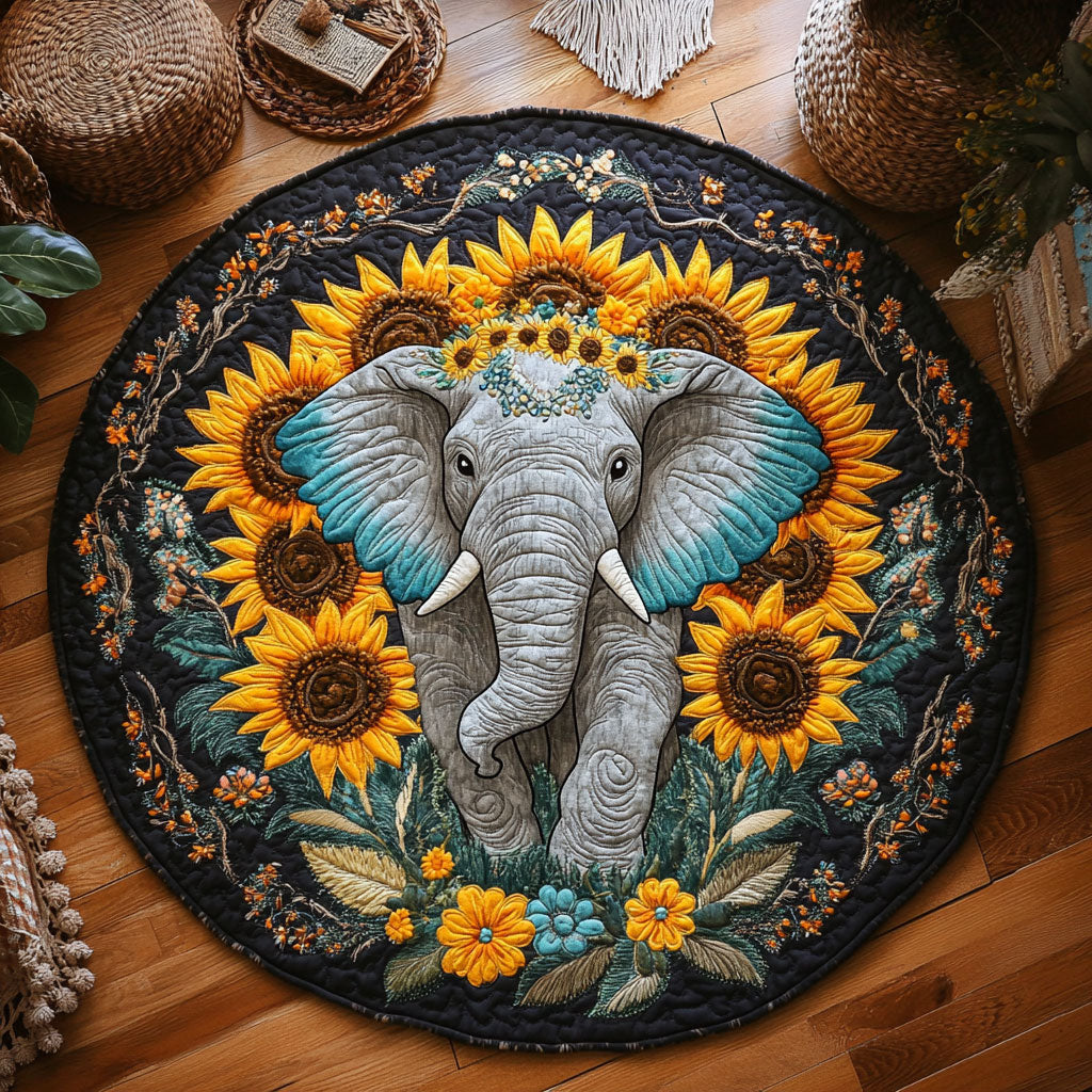 Sunflower Elephant WY0805040CL Quilted Round Mat