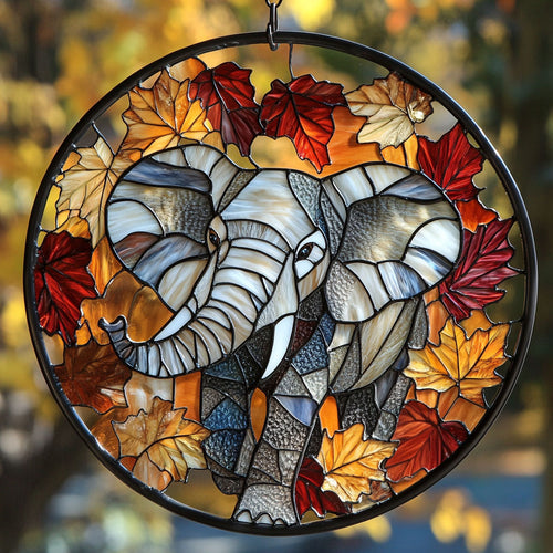 Elephant Autumn Vibes WU1601030CL Stained Glass Suncatcher