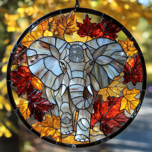 Elephant Autumn Vibes WU1601031CL Stained Glass Suncatcher