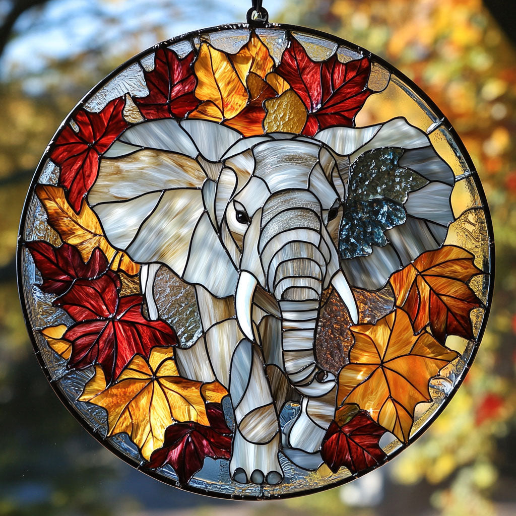 Elephant Autumn Vibes WU1601032CL Stained Glass Suncatcher