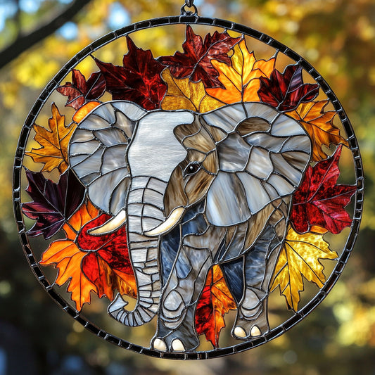 Elephant Autumn Vibes WU1601033CL Stained Glass Suncatcher