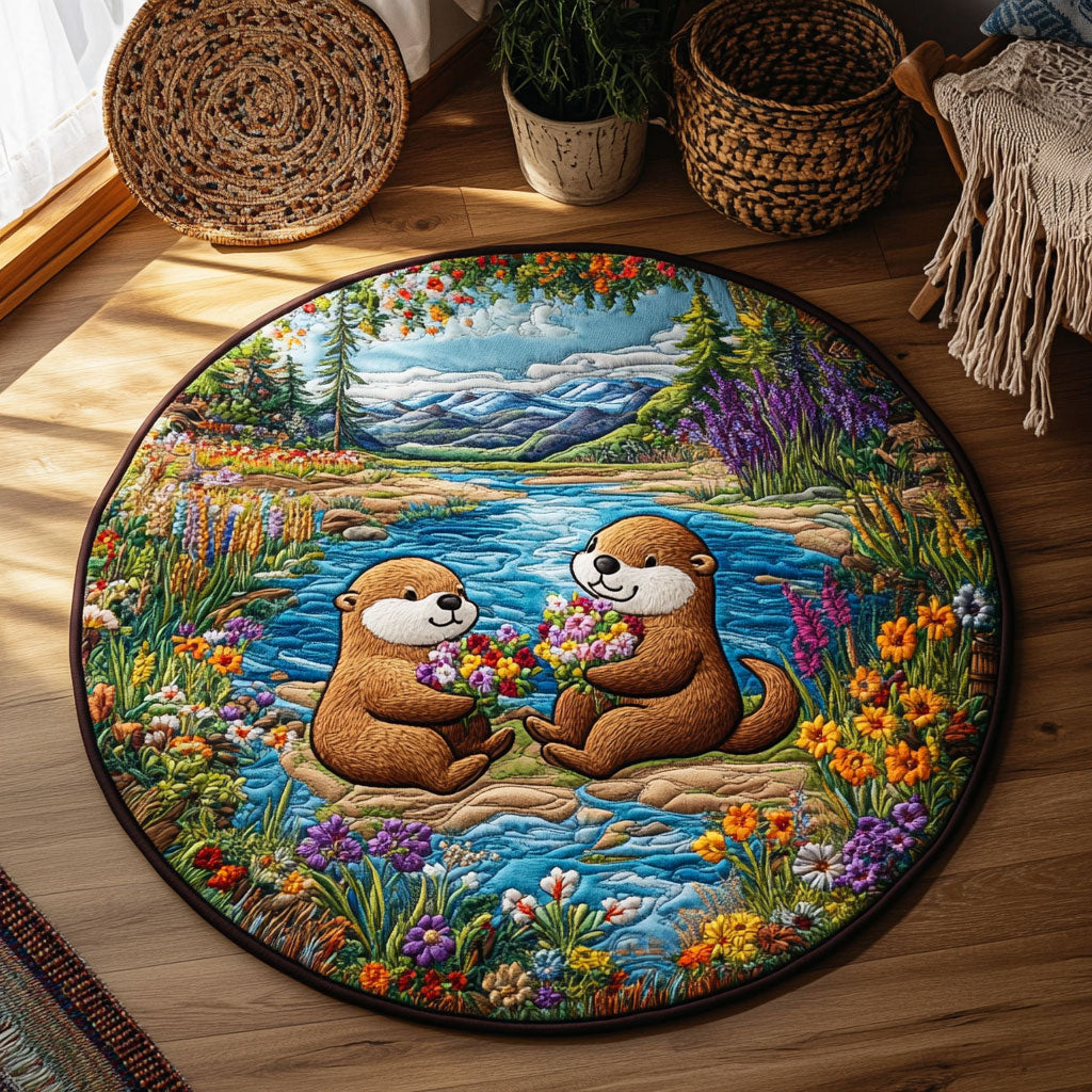 Cute Couple Sea Otter WY0107096CL Quilted Round Mat