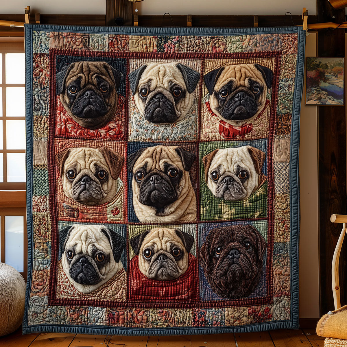 Charming Pug Portraits WY1203009CL Quilt