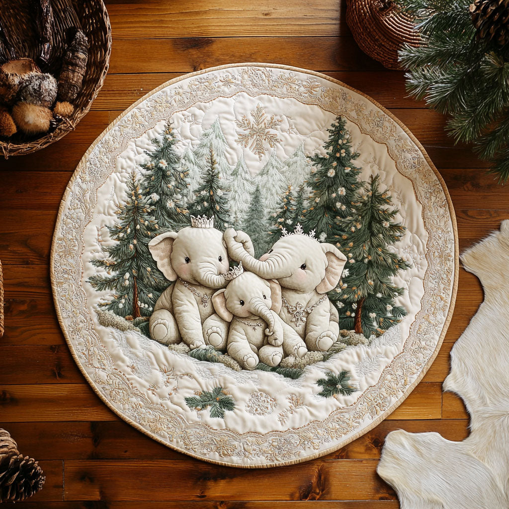 Winter Of Elephant Family WY010790CL Quilted Round Mat