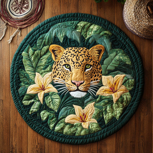 Leopard In Lily Forest WY1107052CL Quilted Round Mat