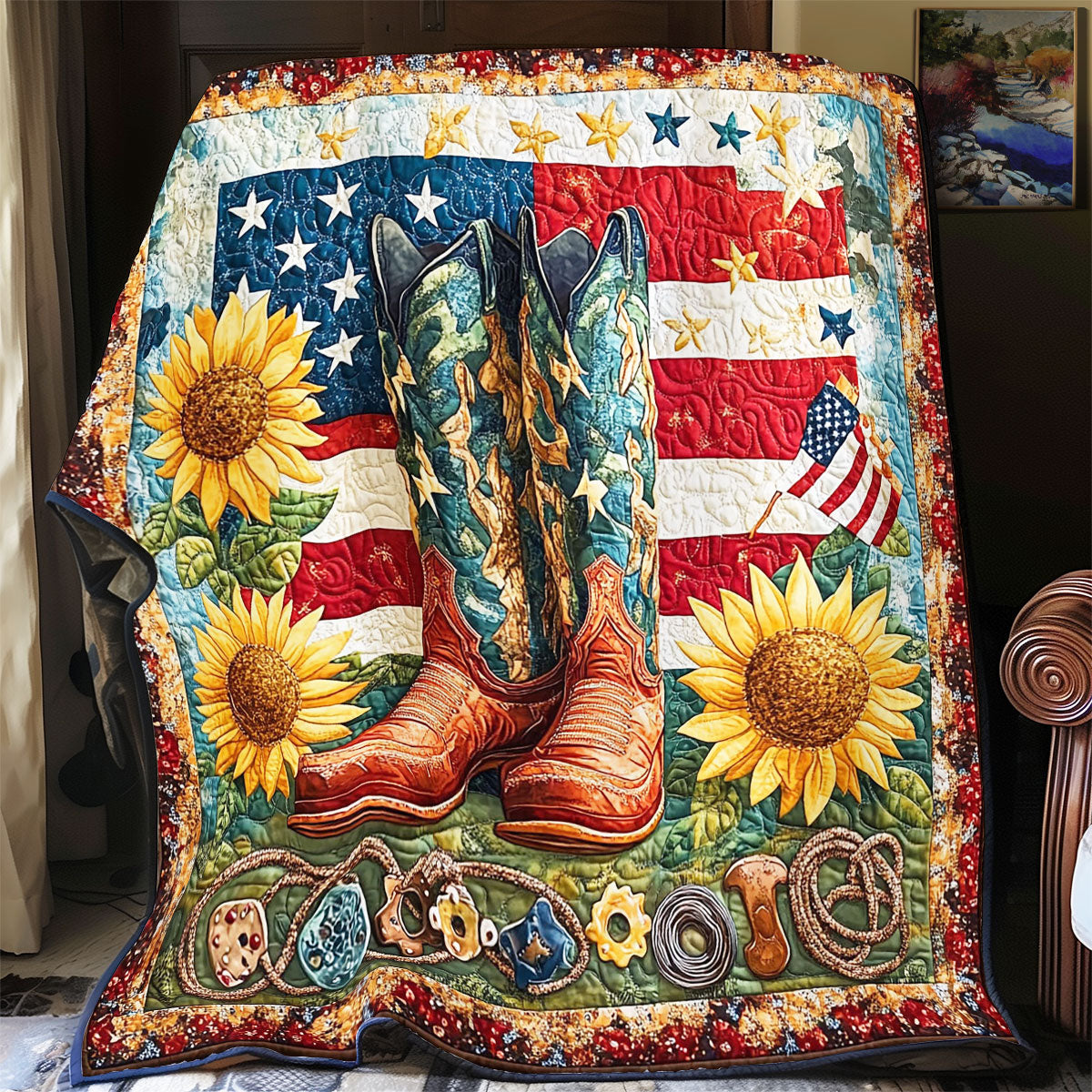 Cowboy Boots And Sunflower WY2101049CL Quilt