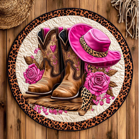 Leopard Pink Cowboy WY1906014CL Quilted Round Mat