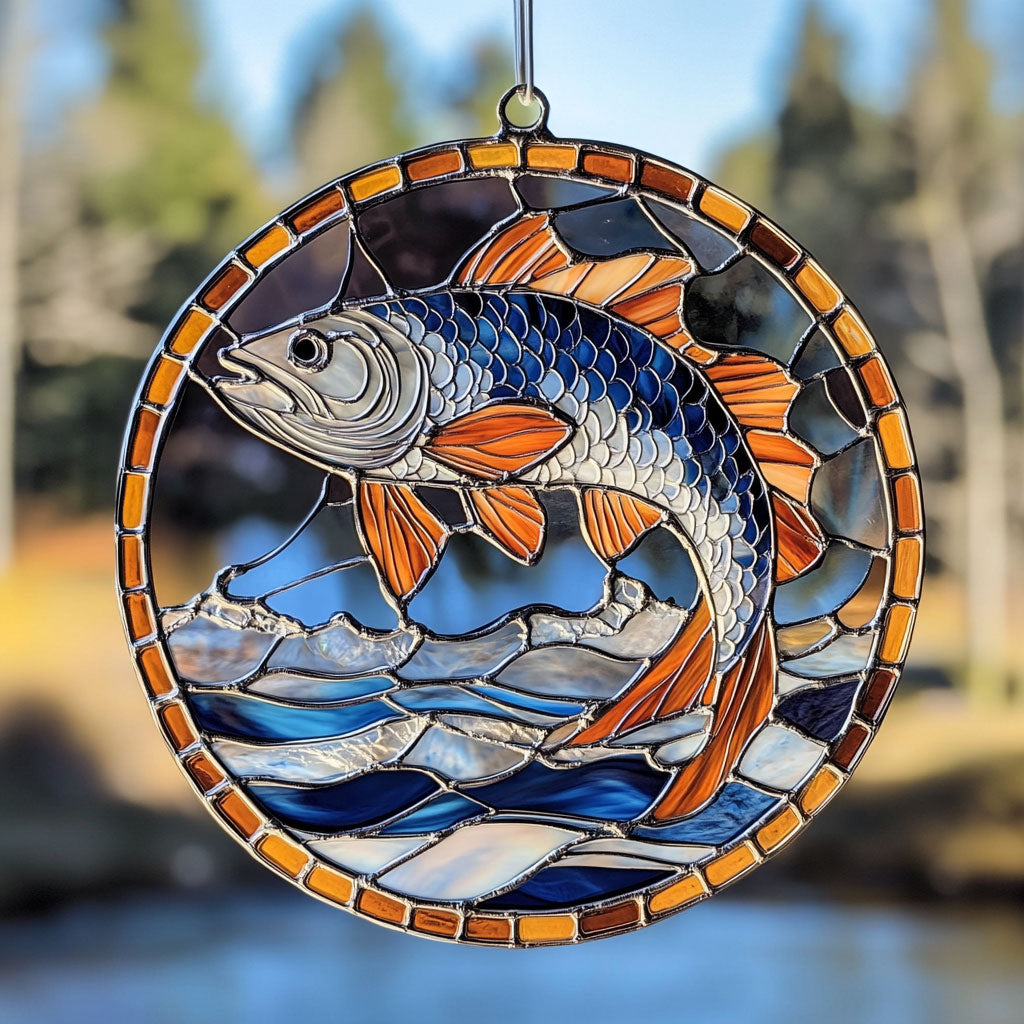 Fishing WU1402035CL Stained Glass Suncatcher