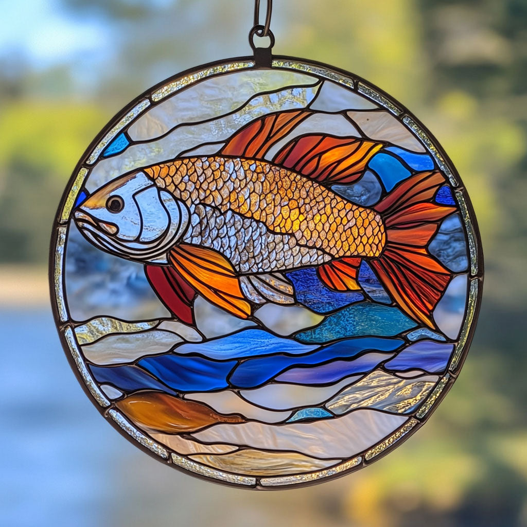 Fishing WU1402036CL Stained Glass Suncatcher