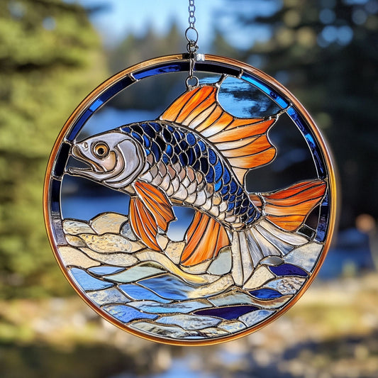 Fishing WU1402037CL Stained Glass Suncatcher