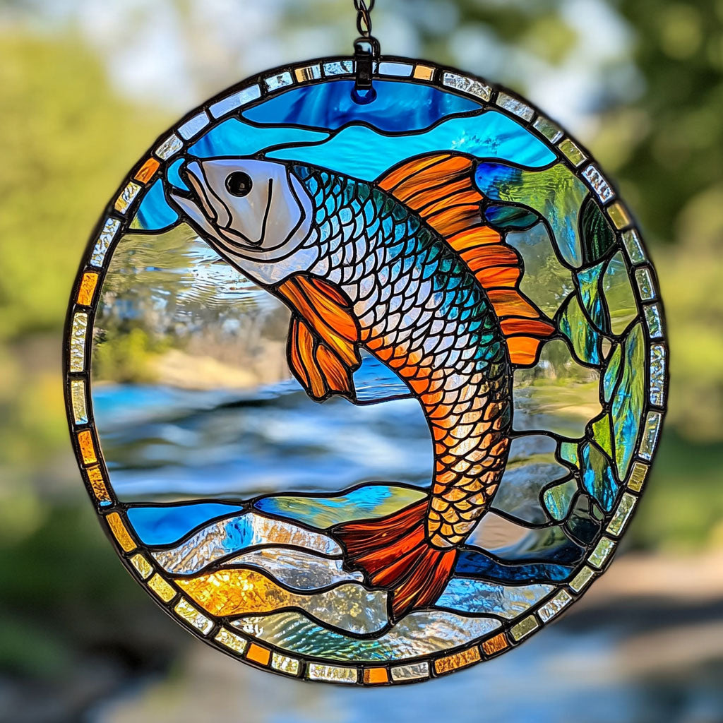 Fishing WU1402038CL Stained Glass Suncatcher