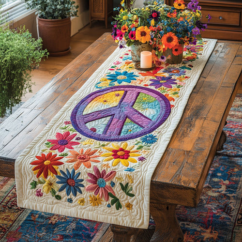 Floral Hippie Peace Sign WU0303022CL Quilted Table Runner