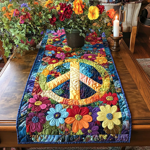 Floral Hippie Peace Sign WU0303023CL Quilted Table Runner