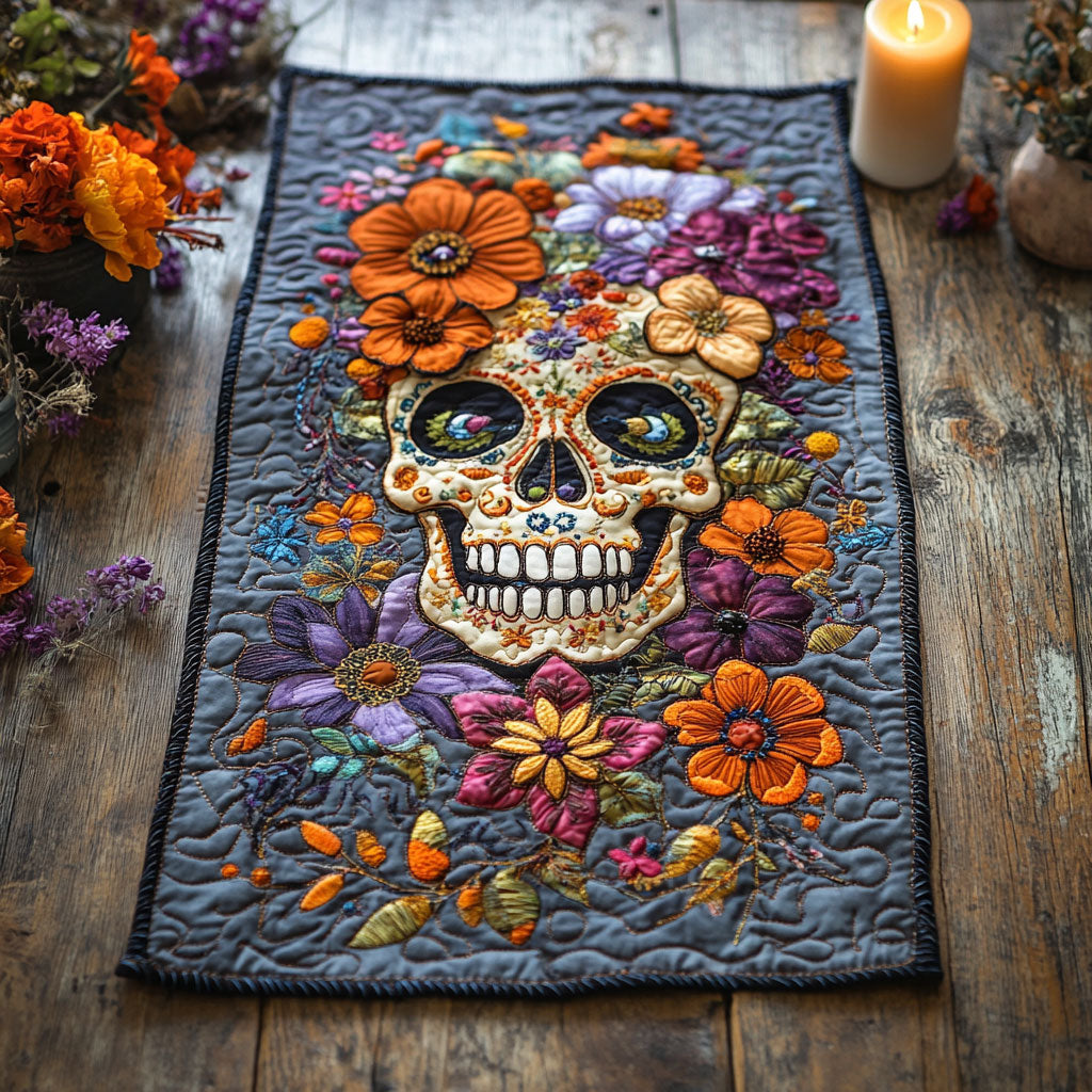 Floral Skull WU0303029CL Quilted Table Runner