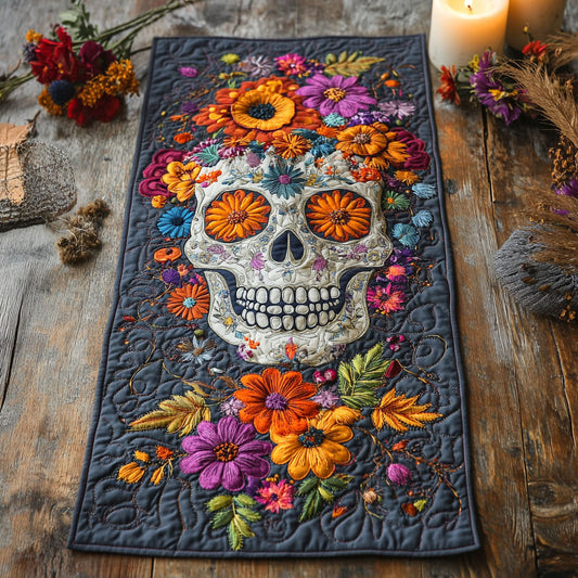 Floral Skull WU0303030CL Quilted Table Runner